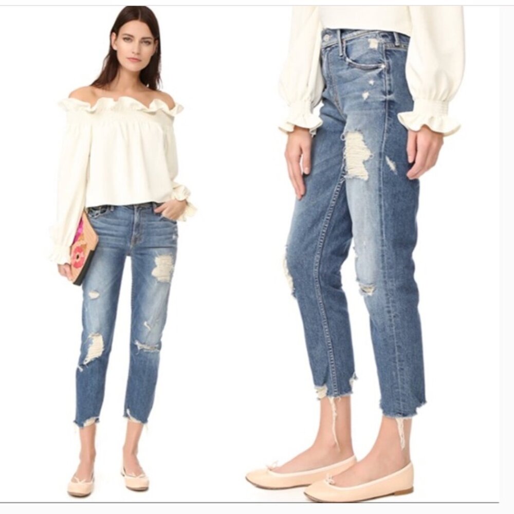 MOTHER Superior The Sinner Ice Cream You Scream Distressed Straight Leg Sz: 26